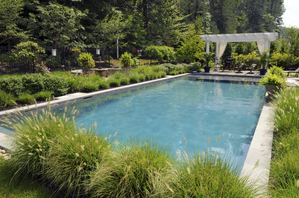 An inground pool with a French Grey finish.