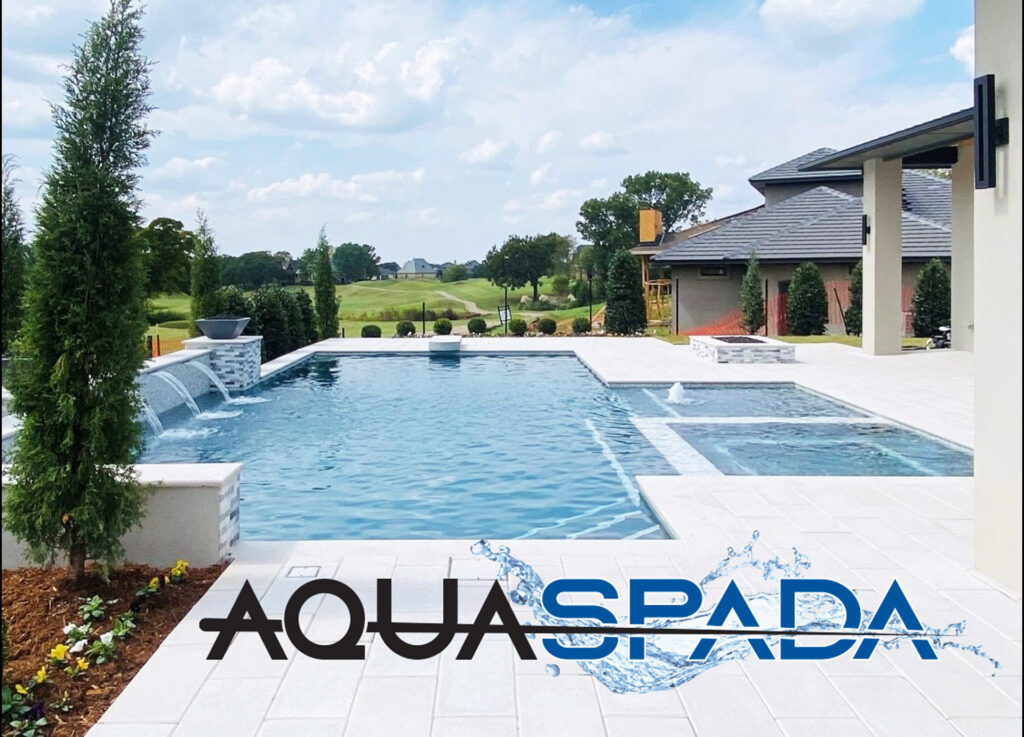 Aquaspada text overlay on a photo of a swimming pool.