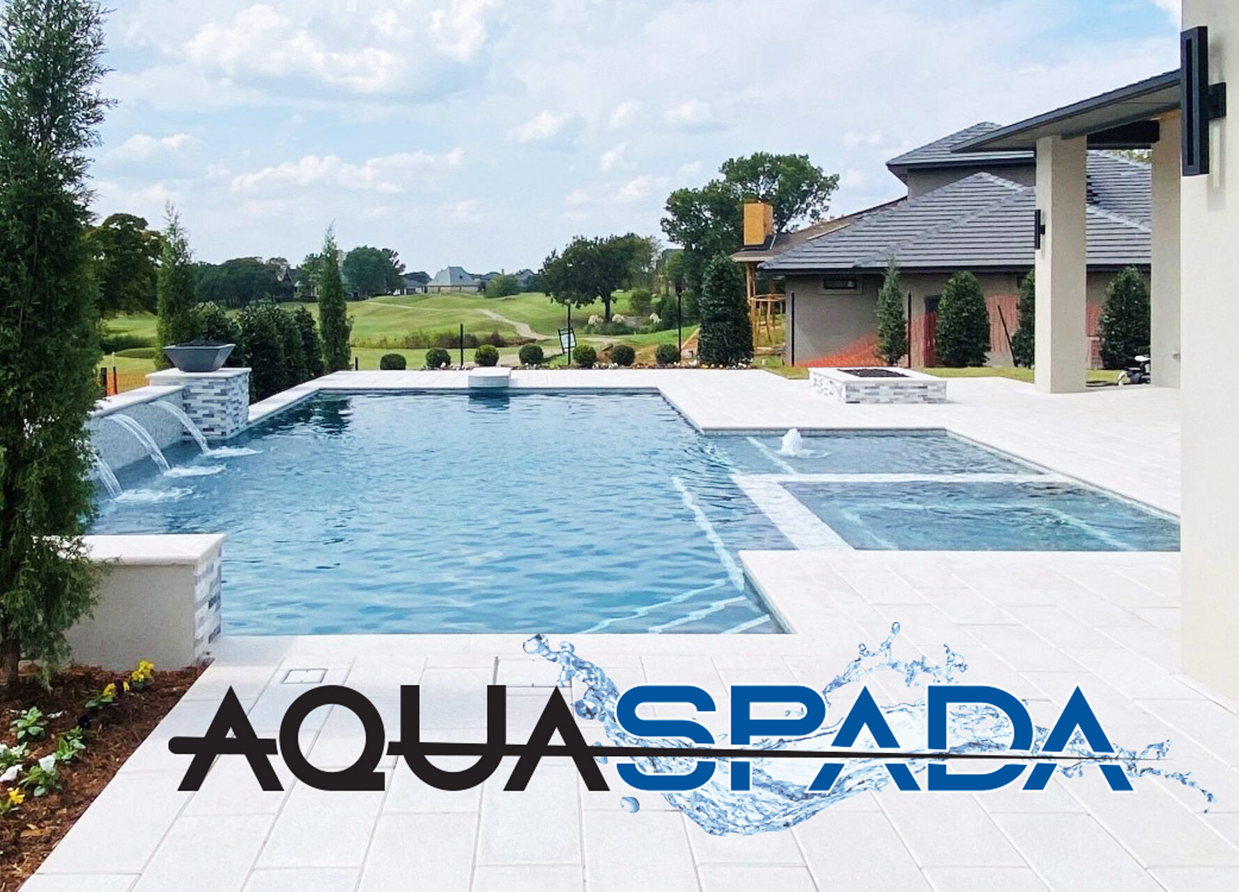 Aquaspada text overlay on a photo of a swimming pool.