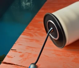 a paint roller next to a swimming pool